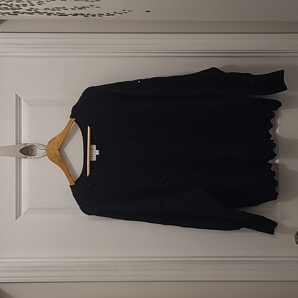 ELLE Black Sweater with Wide Bell like Sleeves and Pink Sparkle.